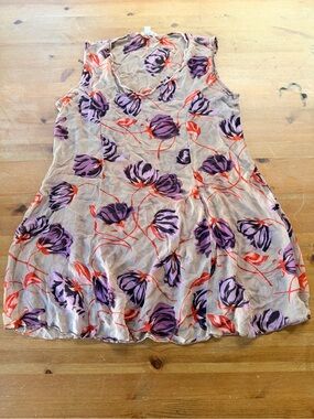 Neesh by DAR Floral Sheer Swim Coverup in Taupe with Purple & Coral Accents